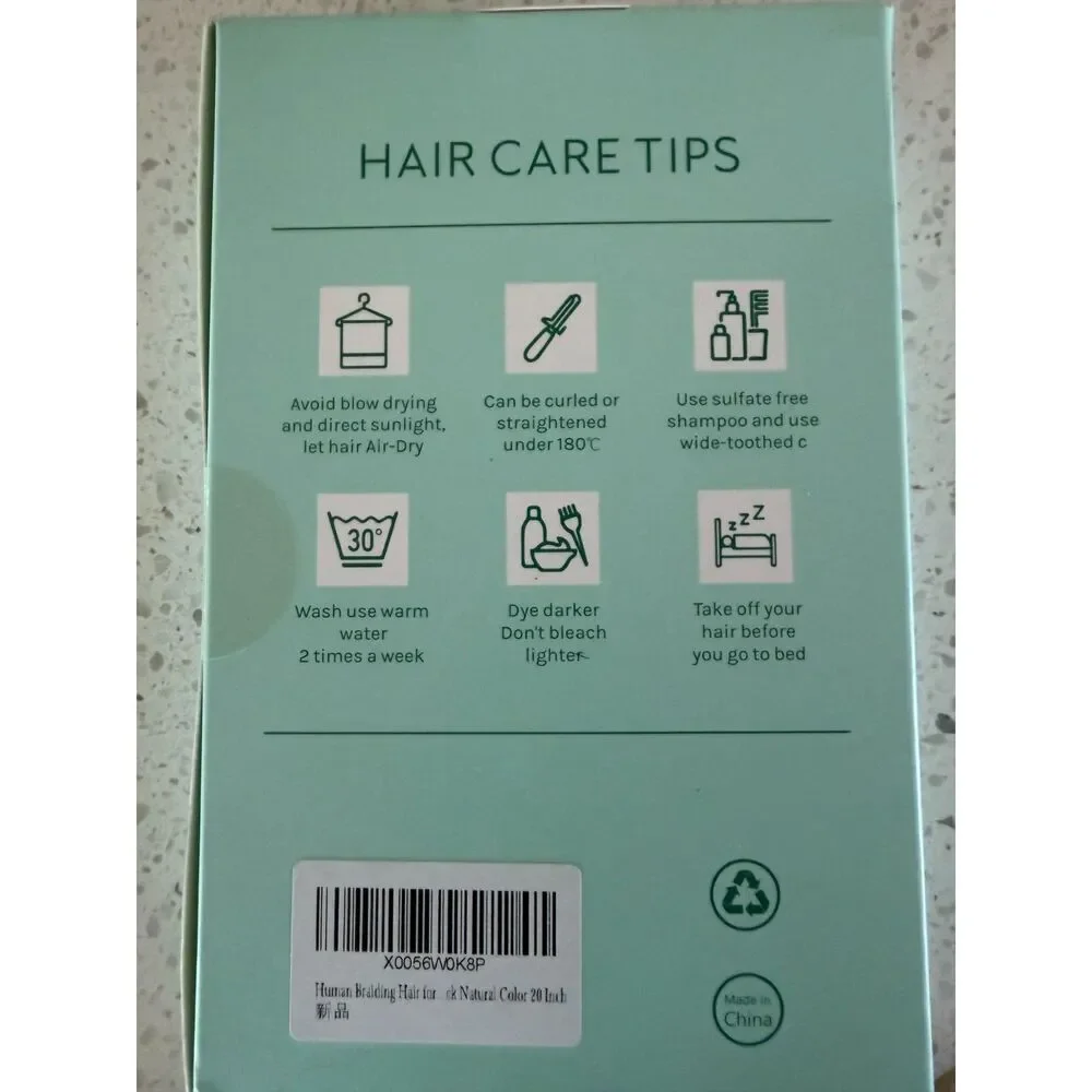 NWT 20in Human Hair Deep Wave Boho Braiding Hair #1B 2 Bundles 100g Knotless